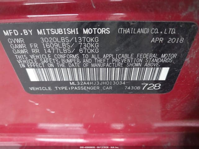 2018 MITSUBISHI MIRAGE SE 9