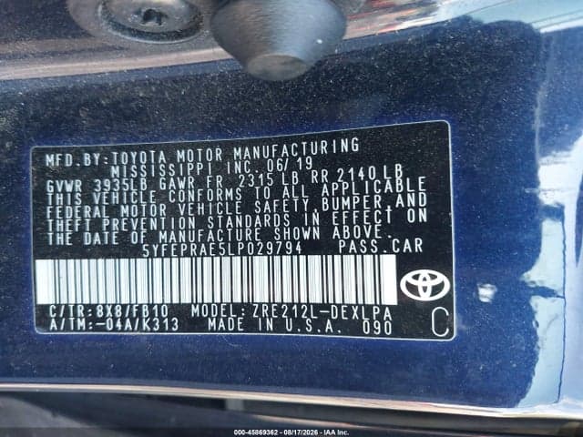 2020 TOYOTA COROLLA LE 9