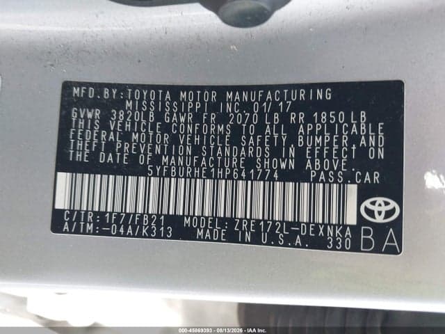 2017 TOYOTA COROLLA LE 9