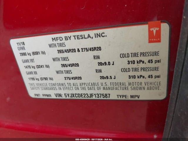 2018 TESLA MODEL X 100D/75D/P100D 9