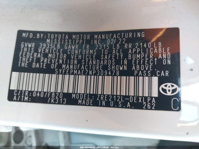 2022 TOYOTA COROLLA LE 9