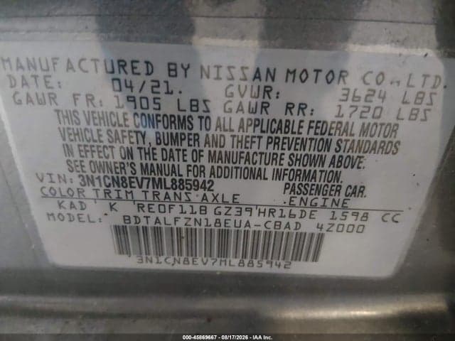 2021 NISSAN VERSA SV XTRONIC CVT 9