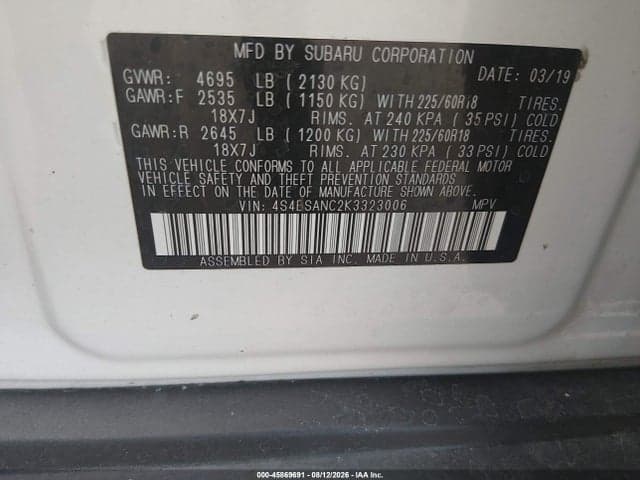 2019 SUBARU OUTBACK 2.5I LIMITED 9