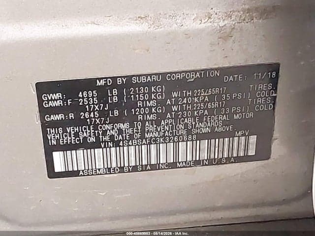 2019 SUBARU OUTBACK 2.5I PREMIUM 9