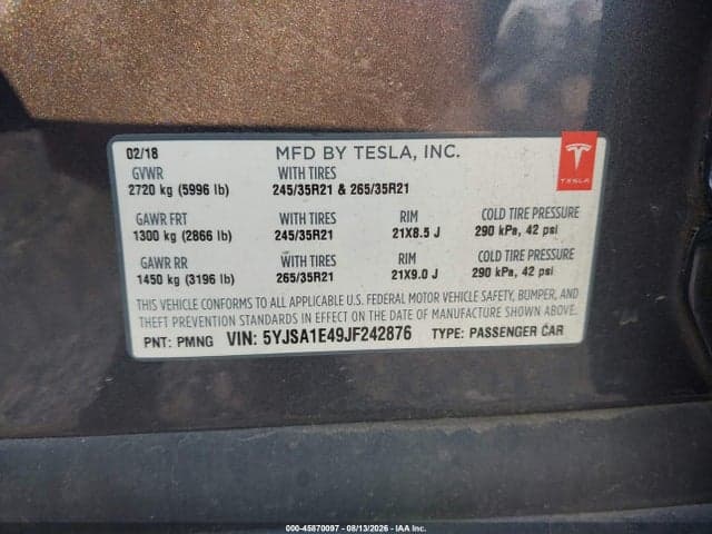 2018 TESLA MODEL S 100D/75D/P100D 9