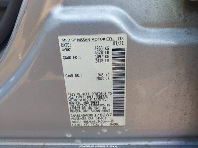 2021 NISSAN ALTIMA SV FWD 9