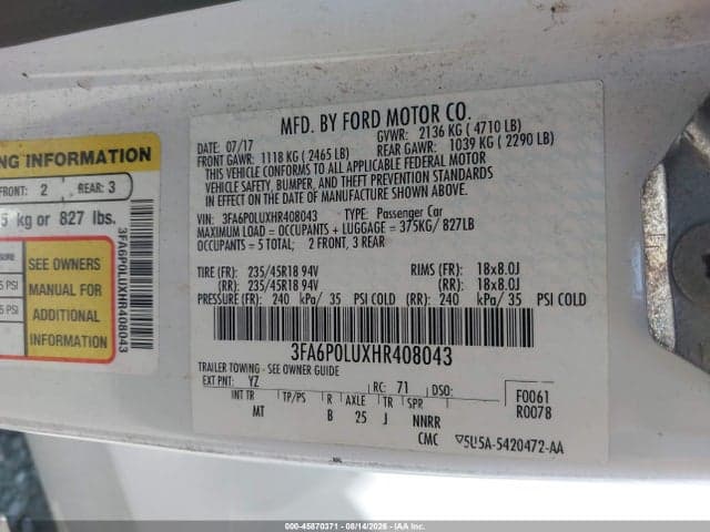 2017 FORD FUSION HYBRID SE 9
