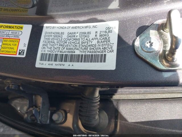 2018 HONDA ACCORD EX 9
