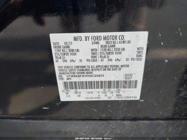 2017 FORD EXPLORER LIMITED 9