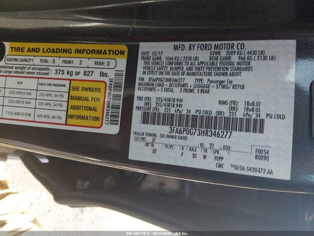 2017 FORD FUSION S 9
