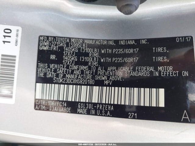 2017 TOYOTA SIENNA LE 8 PASSENGER 9
