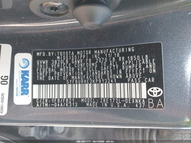 2019 TOYOTA COROLLA LE 9