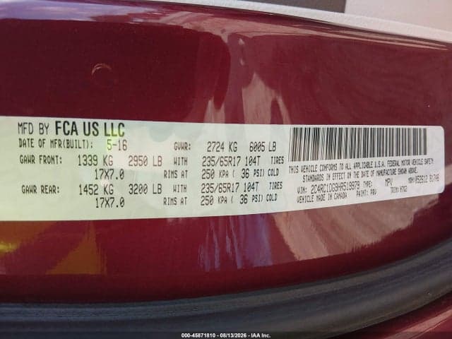 2017 CHRYSLER PACIFICA TOURING 9