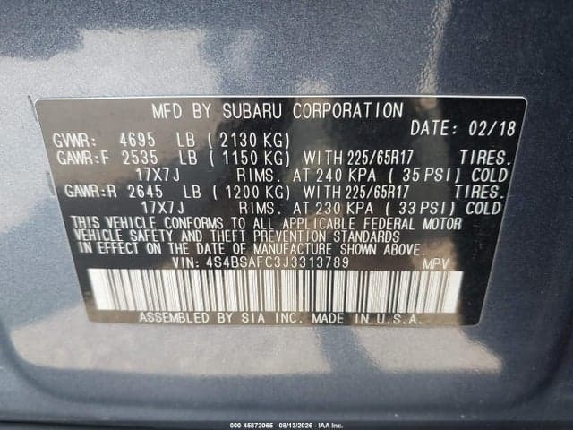 2018 SUBARU OUTBACK 2.5I PREMIUM 9