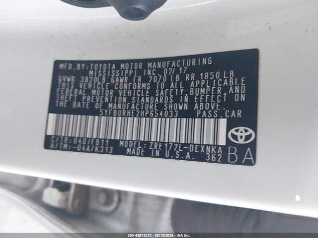 2017 TOYOTA COROLLA LE 9