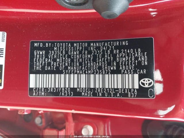 2021 TOYOTA COROLLA LE 9
