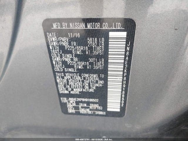 2017 NISSAN QUEST SV 9