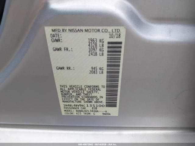 2019 NISSAN ALTIMA 2.5 S 9