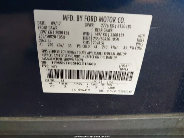 2017 FORD EXPLORER LIMITED 9