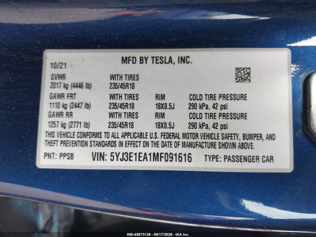 2021 TESLA MODEL 3 STANDARD RANGE PLUS REAR-WHEEL DRIVE 9