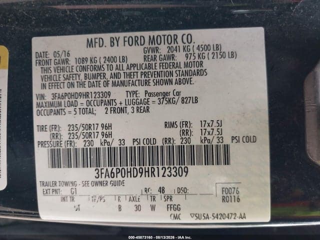 2017 FORD FUSION SE 9