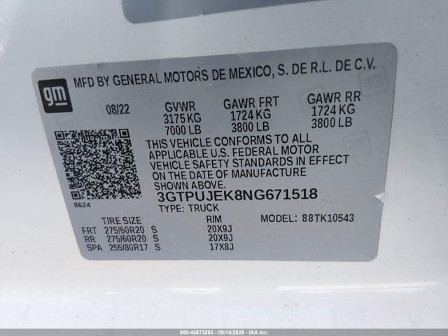 2022 GMC SIERRA 1500 4WD SHORT BOX ELEVATION 9