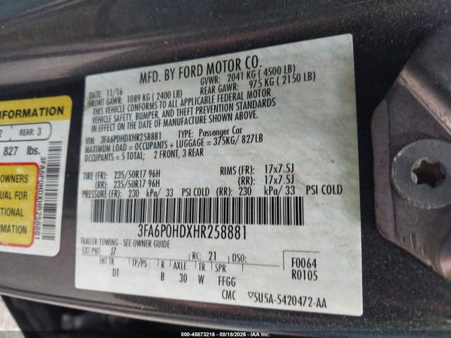 2017 FORD FUSION SE 9