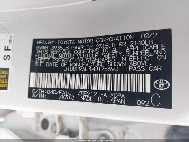 2021 TOYOTA COROLLA L 9