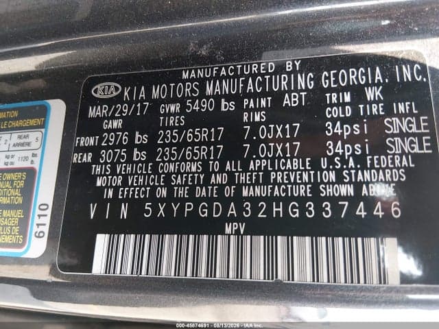 2017 KIA SORENTO 2.4L LX 9