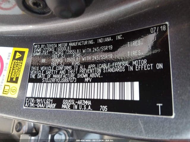 2018 TOYOTA HIGHLANDER SE 9