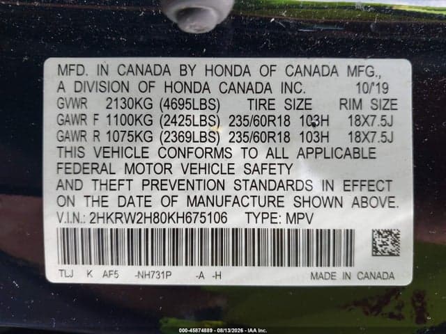 2019 HONDA CR-V EX-L 9