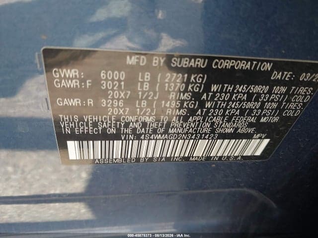 2022 SUBARU ASCENT ONYX EDITION 9