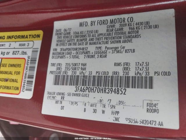 2017 FORD FUSION SE 9