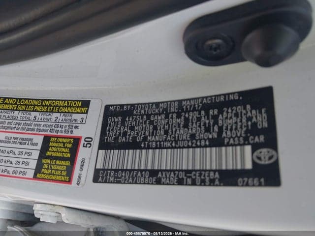 2018 TOYOTA CAMRY L 9