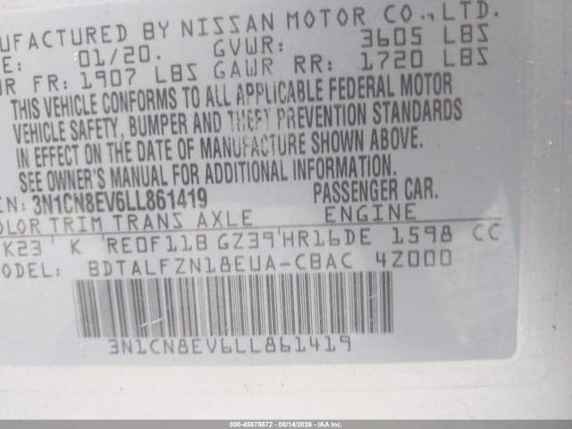2020 NISSAN VERSA SV XTRONIC CVT 9