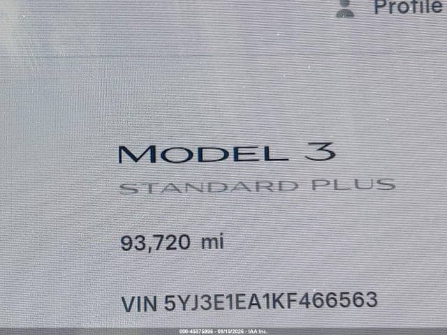 2019 TESLA MODEL 3 LONG RANGE/MID RANGE/STANDARD RANGE/STANDARD RANGE PLUS 15