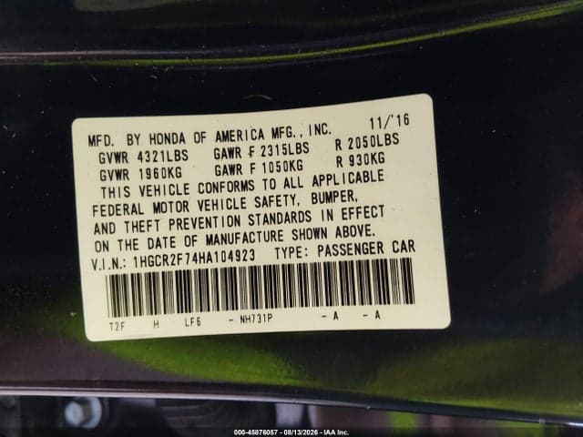2017 HONDA ACCORD EX 9