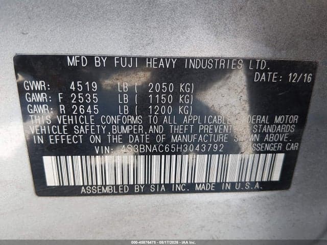 2017 SUBARU LEGACY 2.5I PREMIUM 9