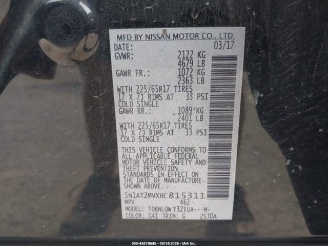 2017 NISSAN ROGUE SV 9