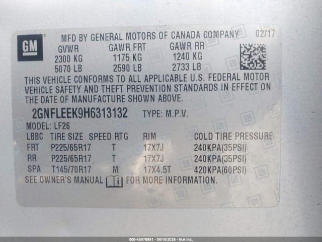 2017 CHEVROLET EQUINOX LS 9