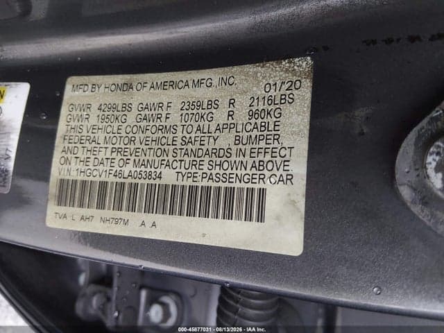 2020 HONDA ACCORD EX 9