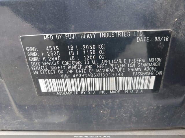 2017 SUBARU LEGACY 2.5I 9