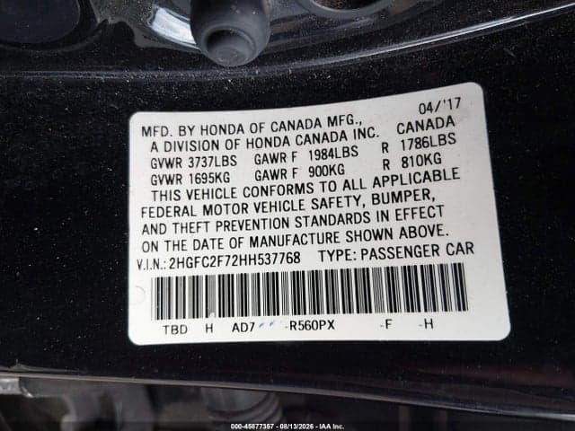 2017 HONDA CIVIC EX 9