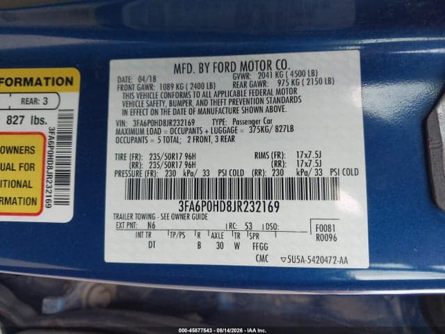 2018 FORD FUSION SE 9