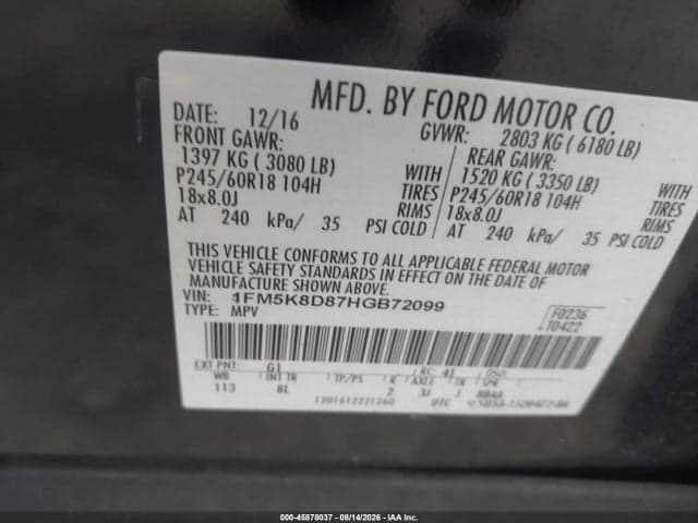 2017 FORD EXPLORER XLT 9