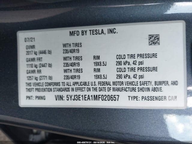 2021 TESLA MODEL 3 STANDARD RANGE PLUS REAR-WHEEL DRIVE 9