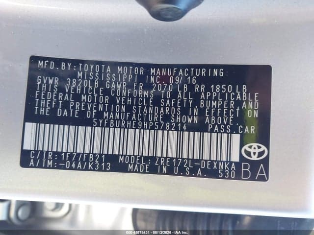 2017 TOYOTA COROLLA LE 9