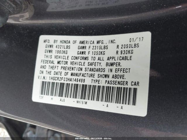 2017 HONDA ACCORD EX 9