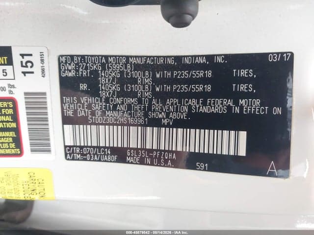 2017 TOYOTA SIENNA XLE 7 PASSENGER 9