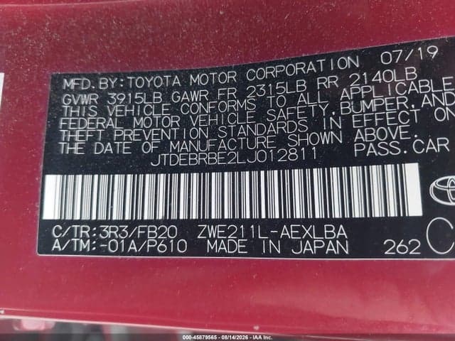 2020 TOYOTA COROLLA HYBRID LE 9